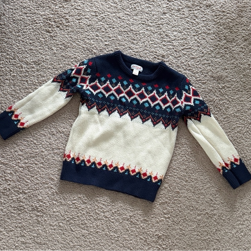 Cat & Jack Navy and Cream Geometric Sweater